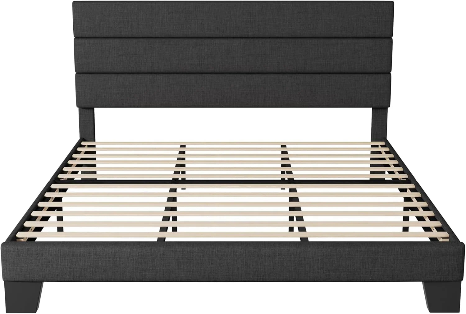 Allewie Queen Size Platform Bed Frame with Fabric Upholstered Headboard Wooden Slats Support