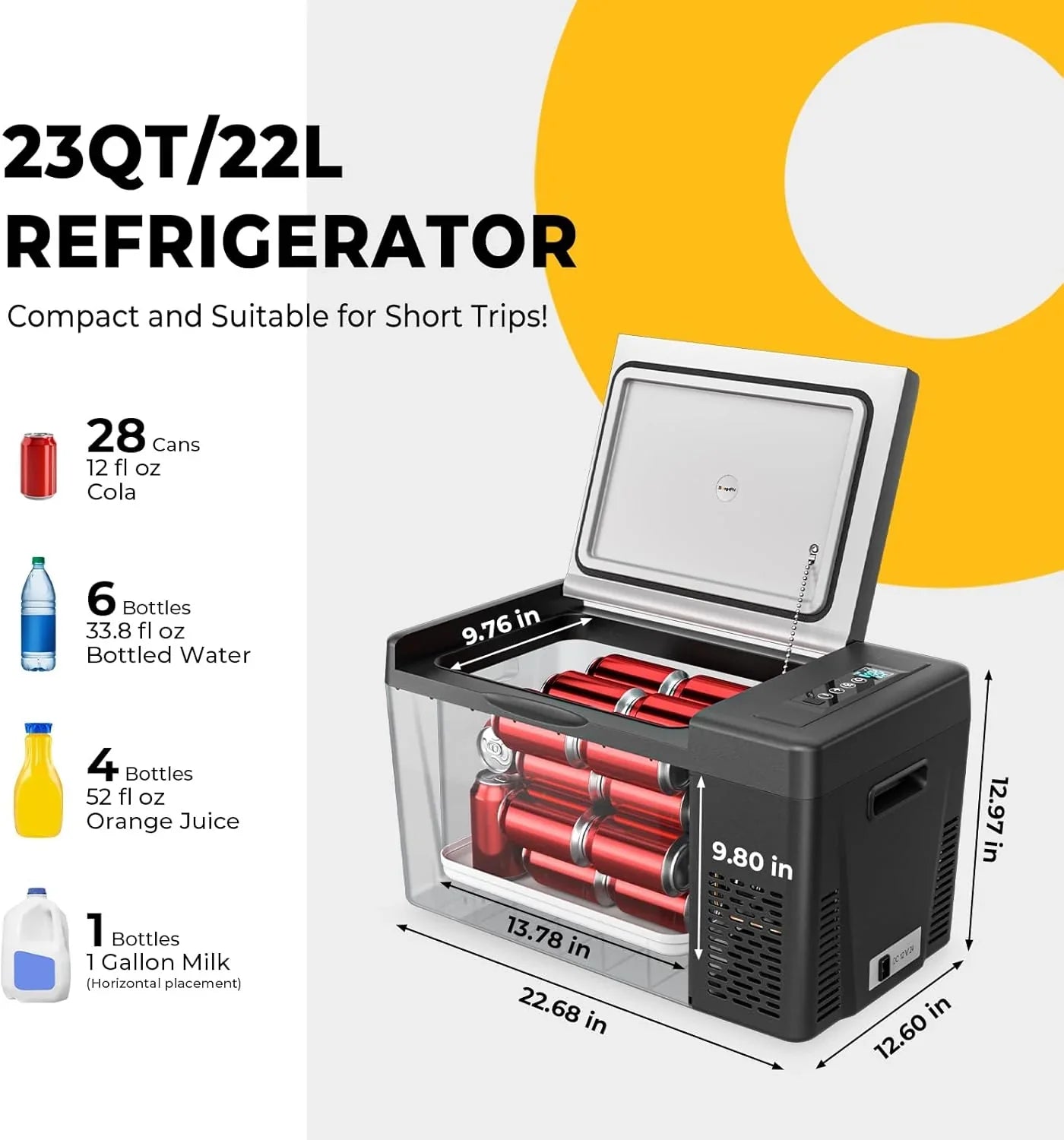 BougeRV 12 Volt Refrigerator 12V Car Fridge 23 Quart Portable Freezer Compressor Cooler
