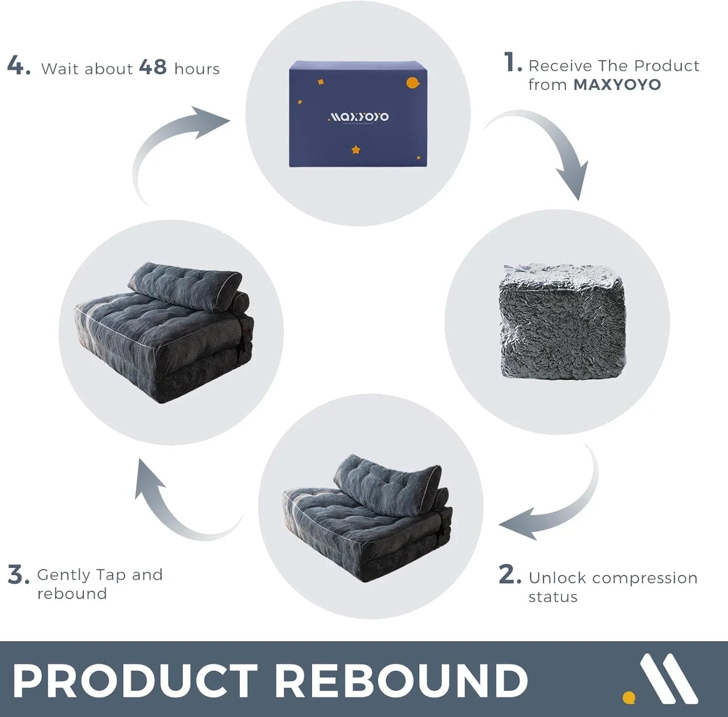 MAXYOYO Folding Sofa Bed Convertible Sleeper Chair with Pillow Foldable Mattress with Back Support