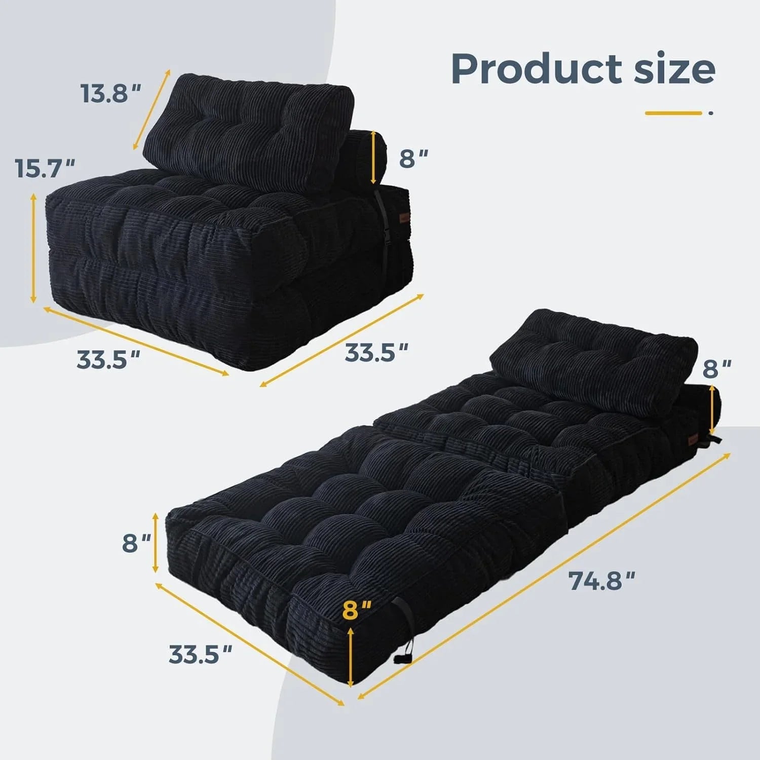 MAXYOYO Folding Sofa Bed Convertible Sleeper Chair with Pillow Foldable Mattress with Back Support