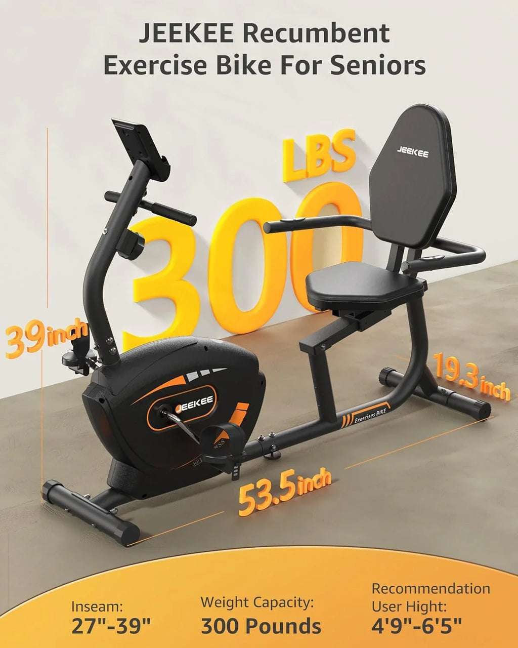 JEEKEE Recumbent Exercise Bike for Adults Seniors Indoor Magnetic Cycling Fitness Equipment