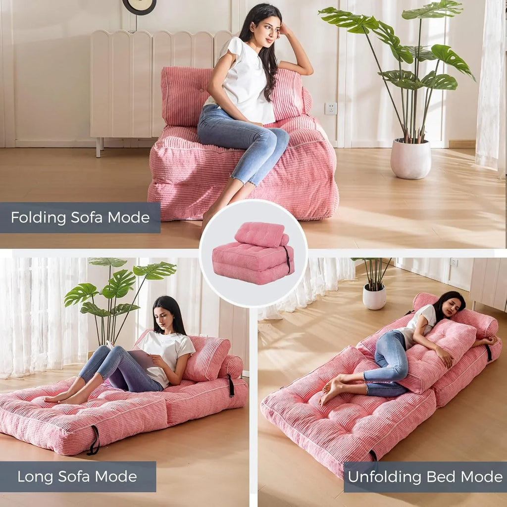 MAXYOYO Folding Sofa Bed Convertible Sleeper Chair with Pillow Foldable Mattress with Back Support