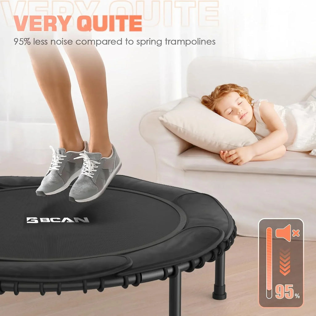 BCAN 450/550 LBS Foldable Mini Trampoline Fitness Trampoline Bungees Adjustable Foam Handle