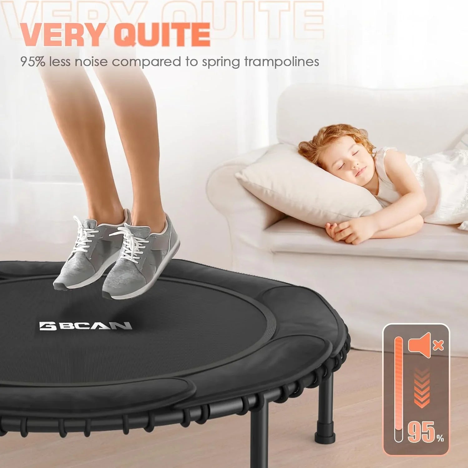 BCAN 450/550 LBS Foldable Mini Trampoline Fitness Trampoline Bungees Adjustable Foam Handle