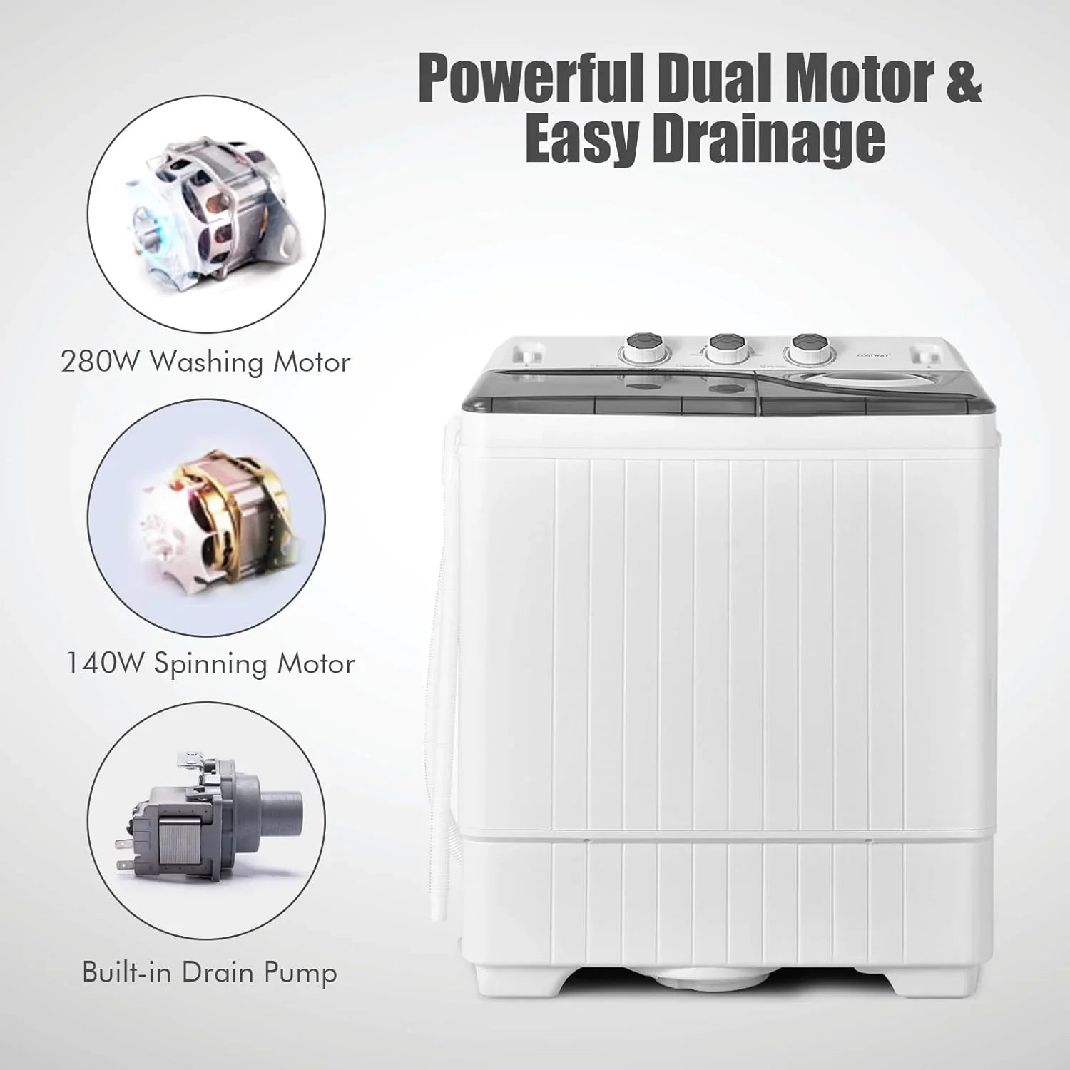 COSTWAY Double Tub 26 lb Capacity Laundry 18 lb 8 lb Spin Combo Drain Pump Washing Machine