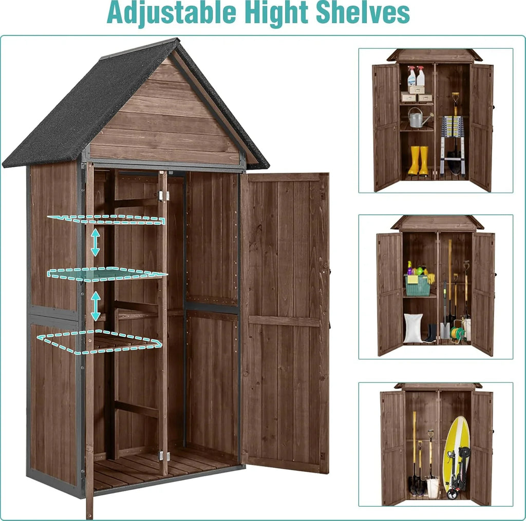 Sheds Outdoor Storage Garden Shed with Metal Frame Structure Adjustable Shelves Capacity Storage