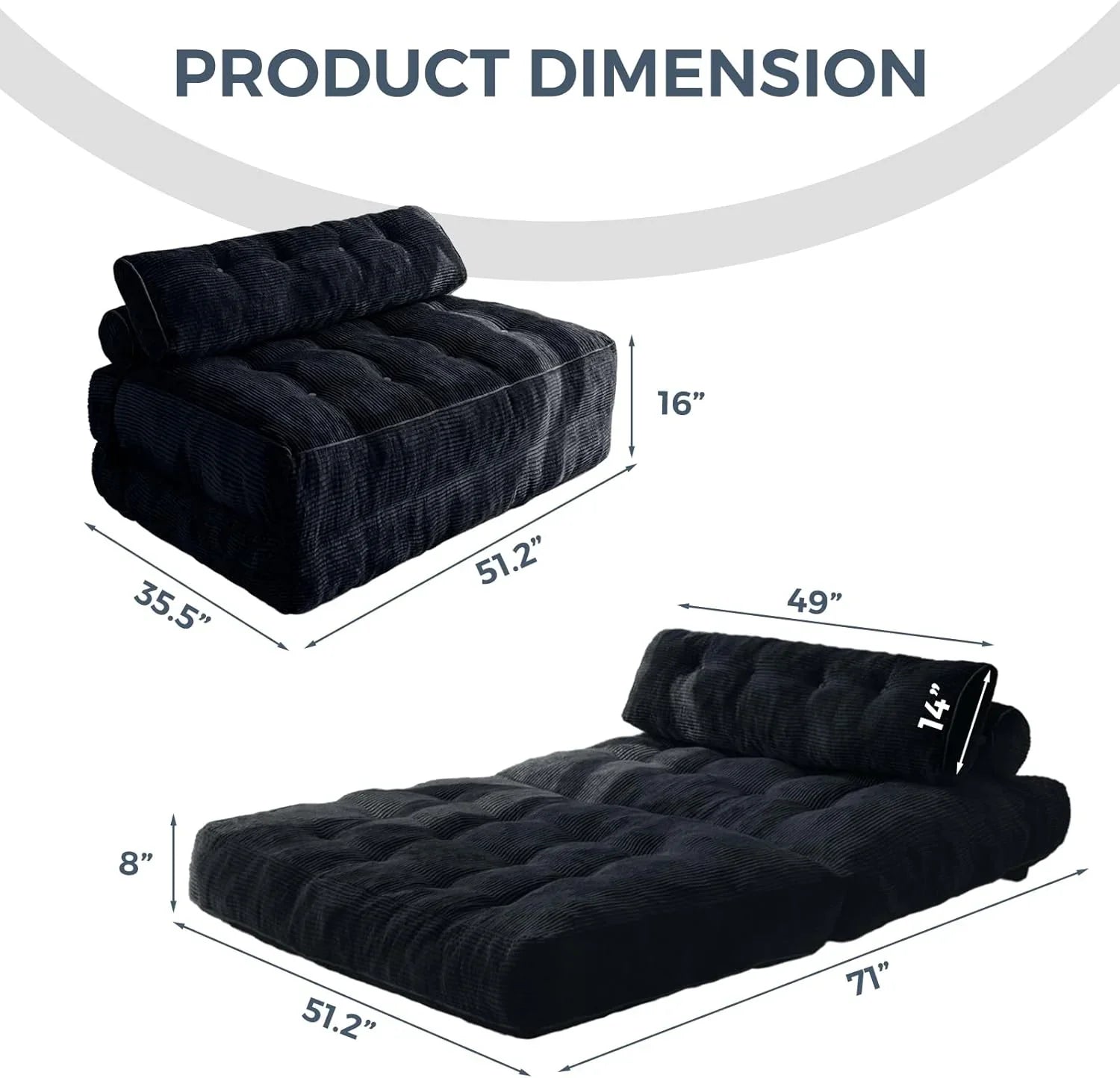 MAXYOYO Folding Sofa Bed Convertible Sleeper Chair with Pillow Foldable Mattress with Back Support