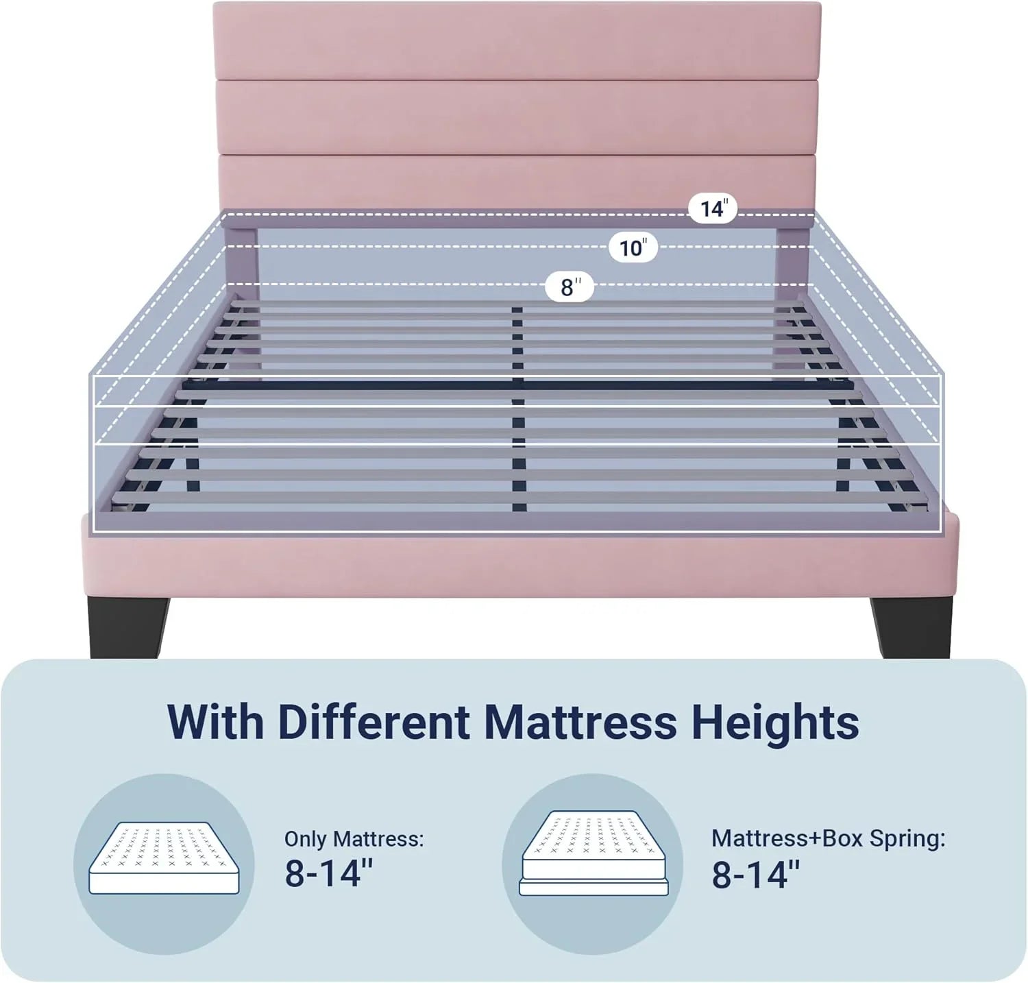 Allewie Queen Size Platform Bed Frame with Fabric Upholstered Headboard Wooden Slats Support