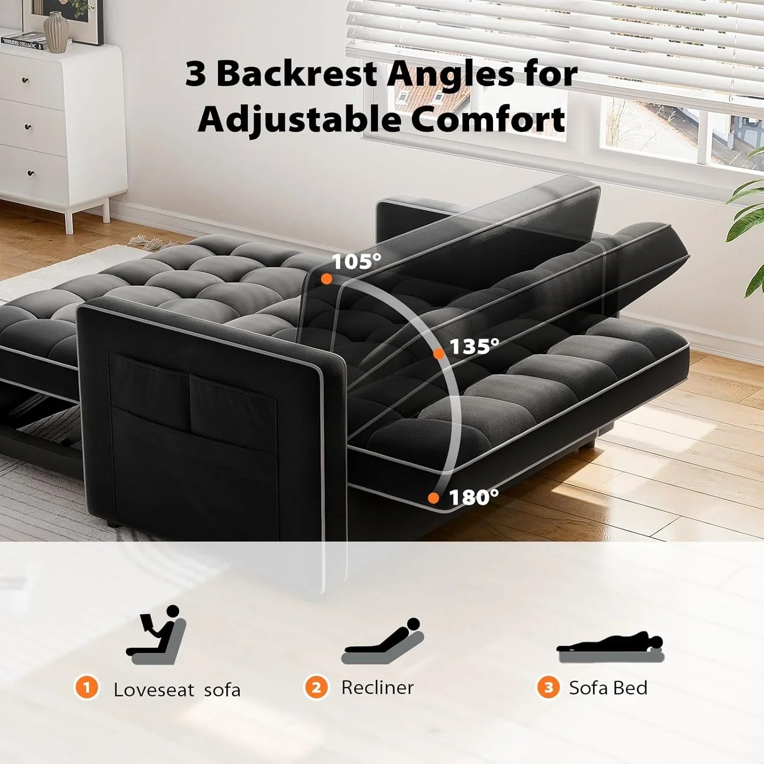 Pipishell 3 in 1 Convertible Sleeper Sofa Bed Pull Out Couch for Living Room USB Ports Side Pockets