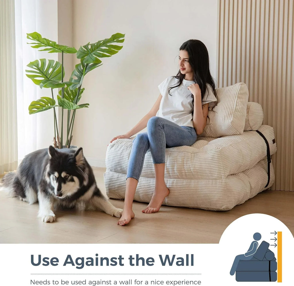 MAXYOYO Folding Sofa Bed Convertible Sleeper Chair with Pillow Foldable Mattress with Back Support