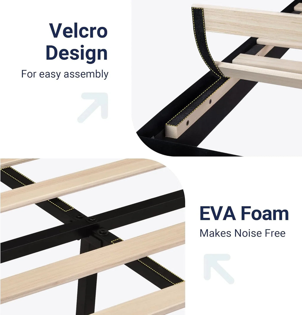 Allewie Queen Size Platform Bed Frame with Fabric Upholstered Headboard Wooden Slats Support