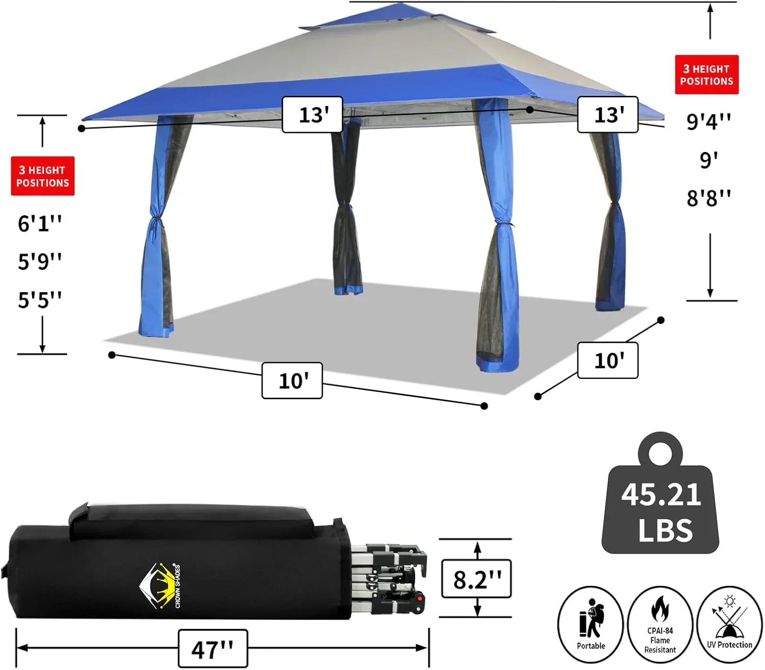 CROWN SHADES 13x13 Pop Up Gazebo Canopy Tent Gazebos on Clearance Outdoor Gazebo