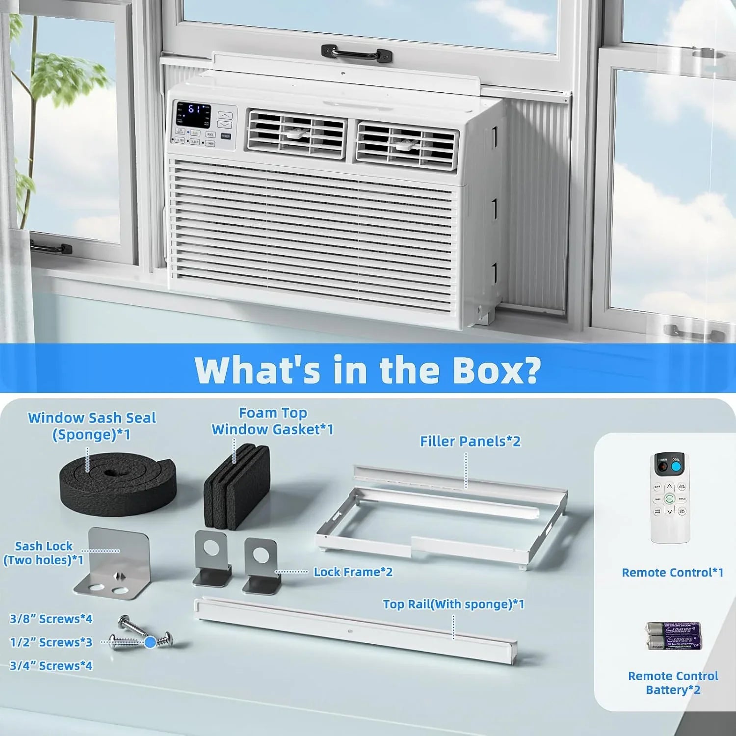Antarctic Star 12,000 BTU U-Shaped Window Air Conditioner Unit Cools up to 550 Sq.Ft. with 6 Modes