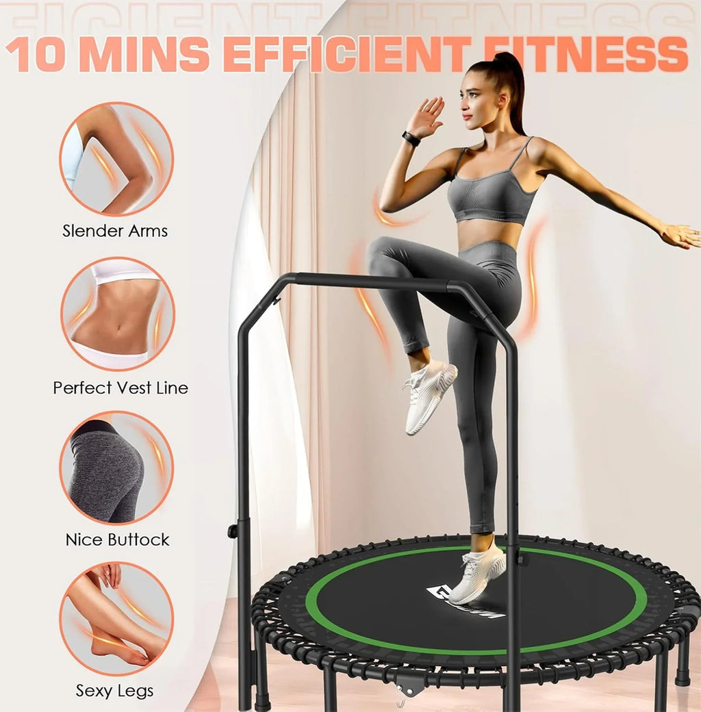 BCAN 450/550 LBS Foldable Mini Trampoline Fitness Trampoline Bungees Adjustable Foam Handle