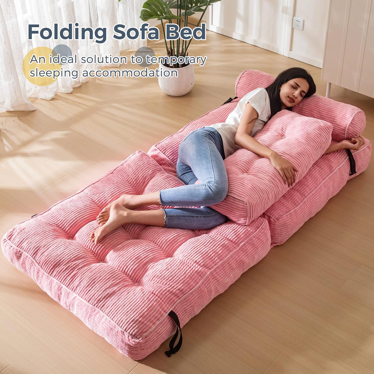 MAXYOYO Folding Sofa Bed Convertible Sleeper Chair with Pillow Foldable Mattress with Back Support
