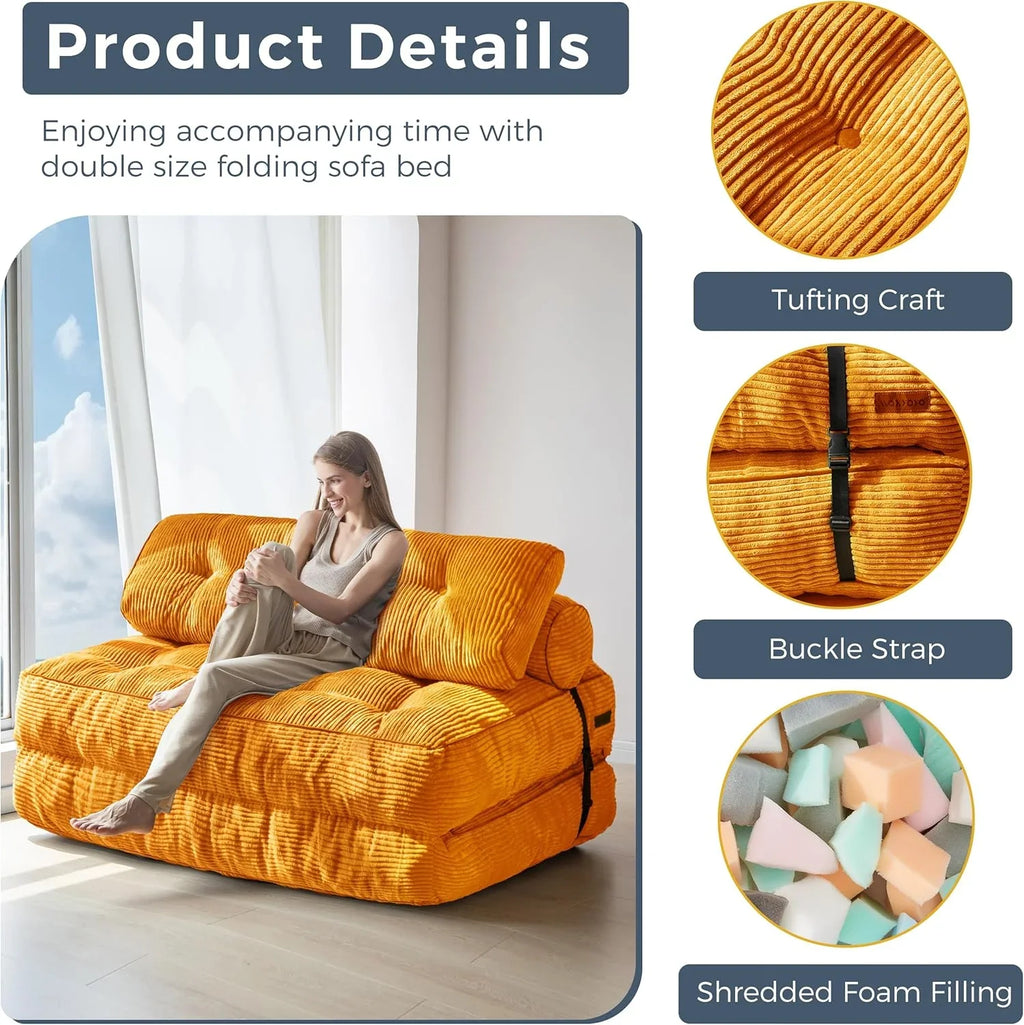 MAXYOYO Folding Sofa Bed Convertible Sleeper Chair with Pillow Foldable Mattress with Back Support