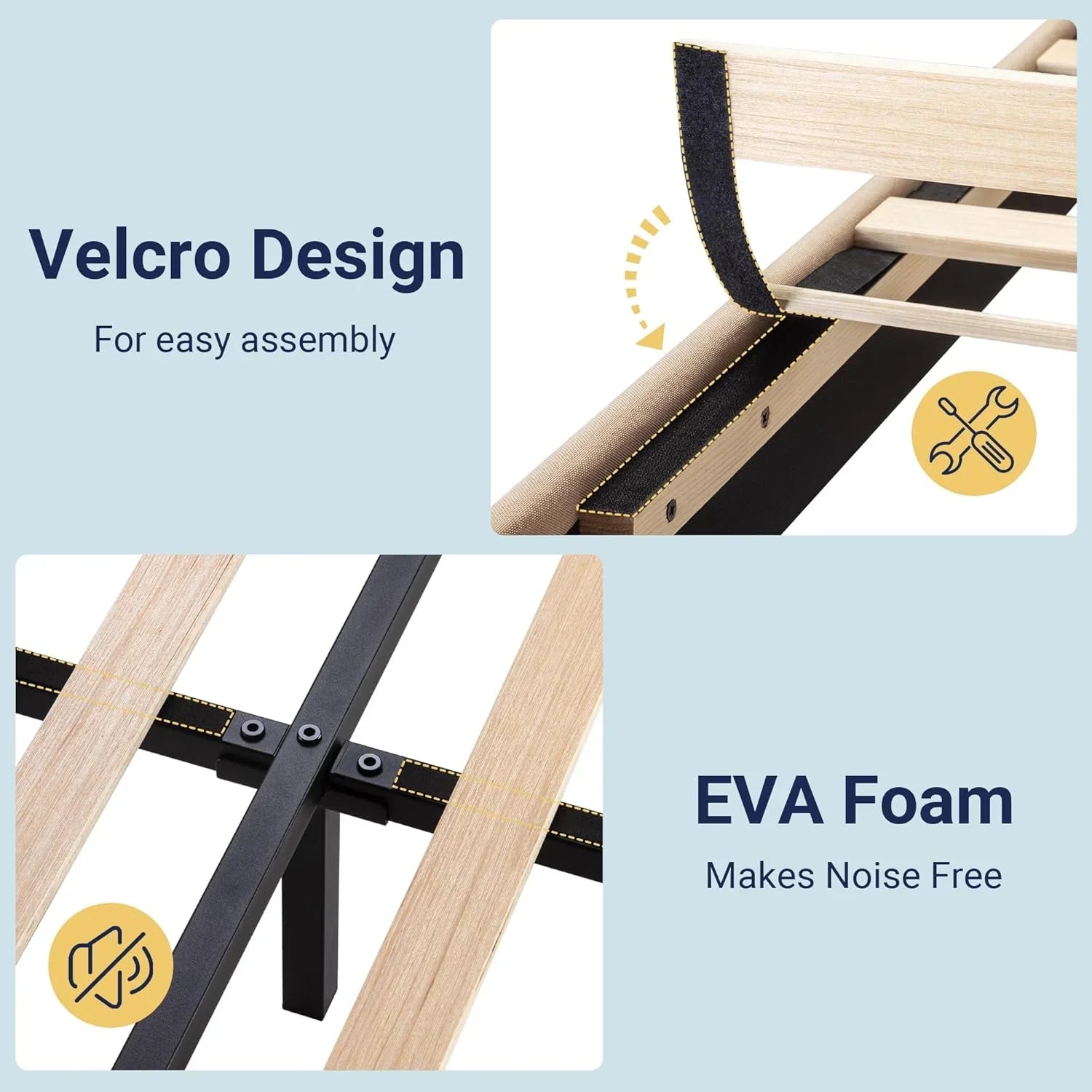 Allewie Queen Size Platform Bed Frame with Fabric Upholstered Headboard Wooden Slats Support