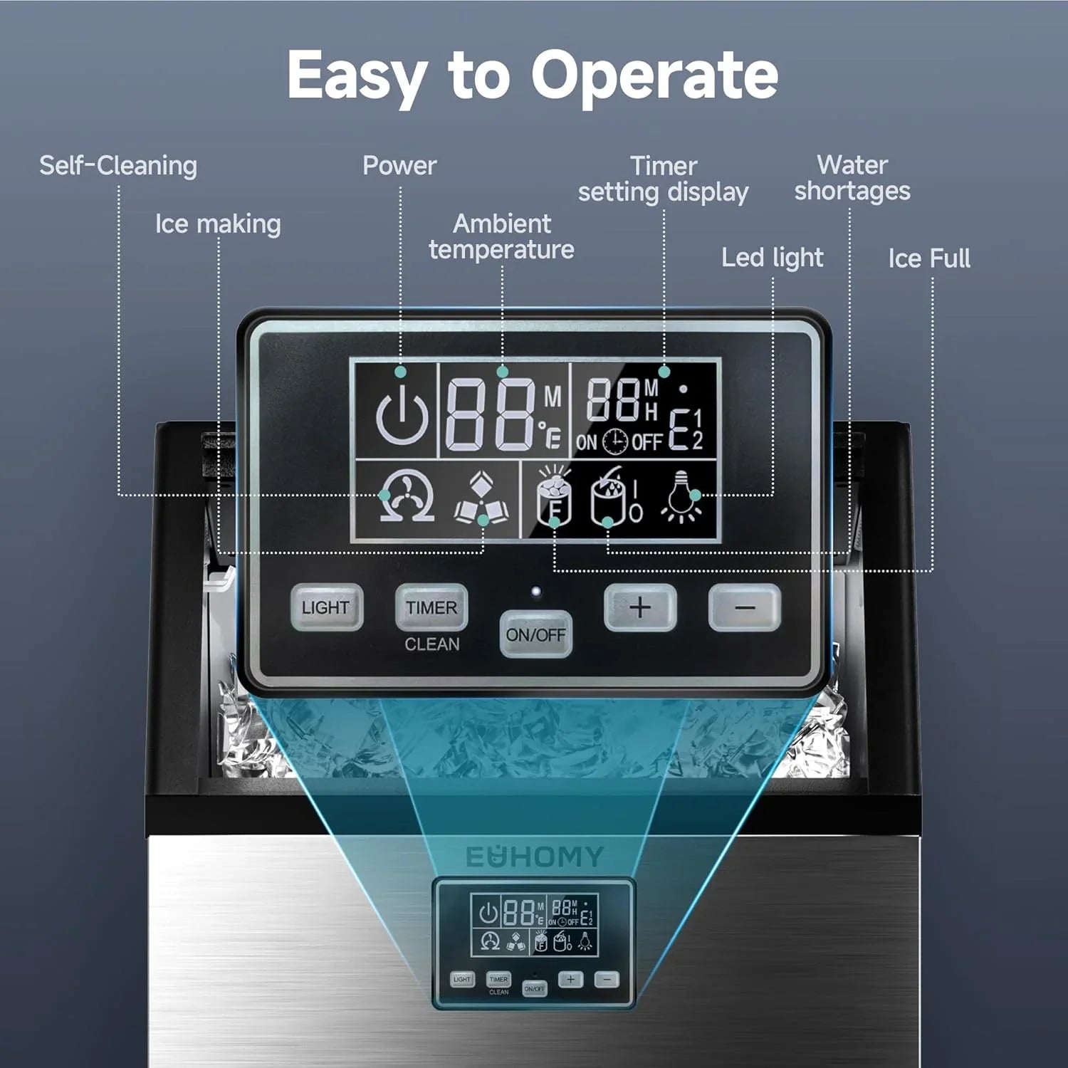 EUHOMY Commercial Ice Maker Machine 100lbs/24H Stainless Steel Under Counter ice Machine