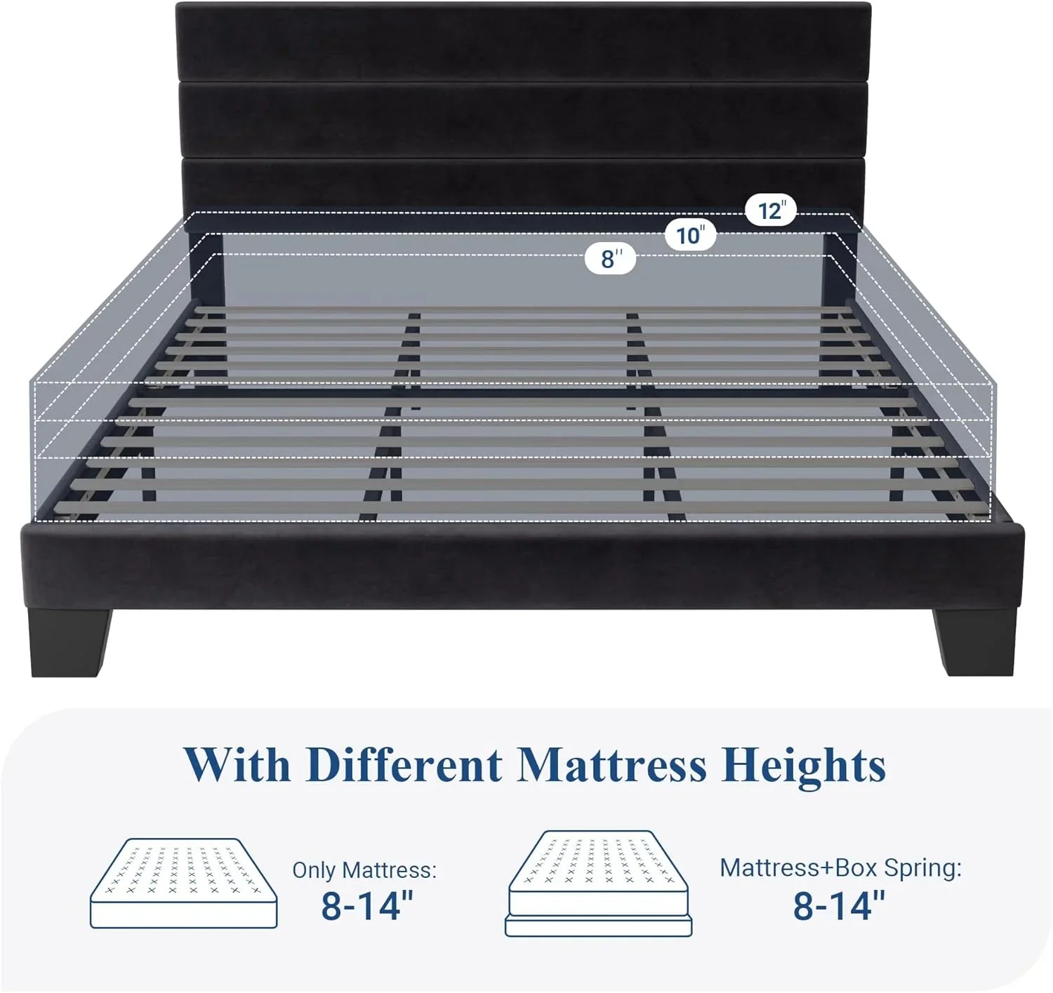 Allewie Queen Size Platform Bed Frame with Fabric Upholstered Headboard Wooden Slats Support