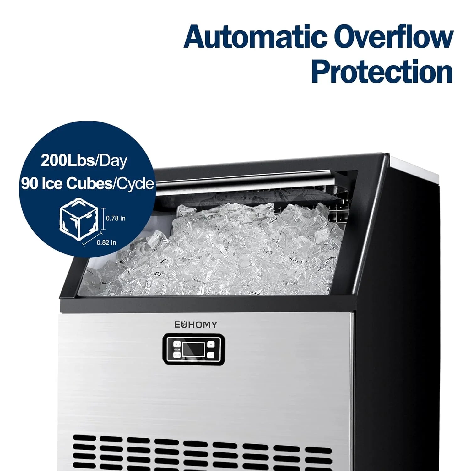 EUHOMY Commercial Ice Maker Machine 100lbs/24H Stainless Steel Under Counter ice Machine