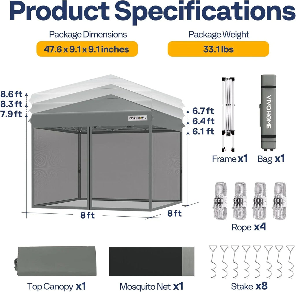 10x10ft Easy Pop-Up Canopy Outdoor Screen Tent with Mosquito Netting 2 Zipper Doors Roller Bag