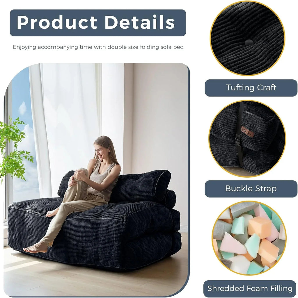 MAXYOYO Folding Sofa Bed Convertible Sleeper Chair with Pillow Foldable Mattress with Back Support