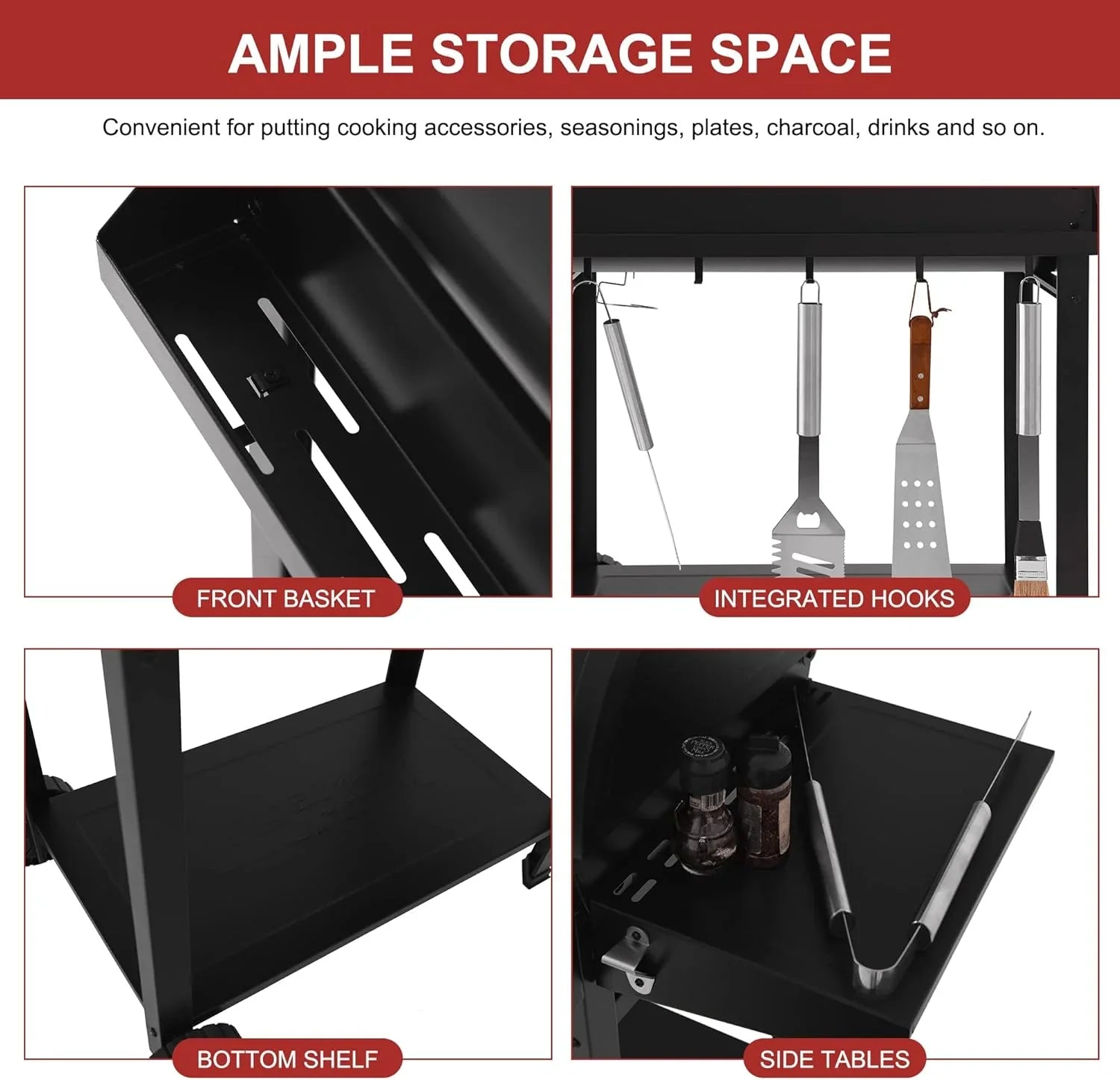 Royal Gourmet CC1830T 30-Inch Barrel Charcoal Grill Warming Rack Front Storage Basket BBQ Grill