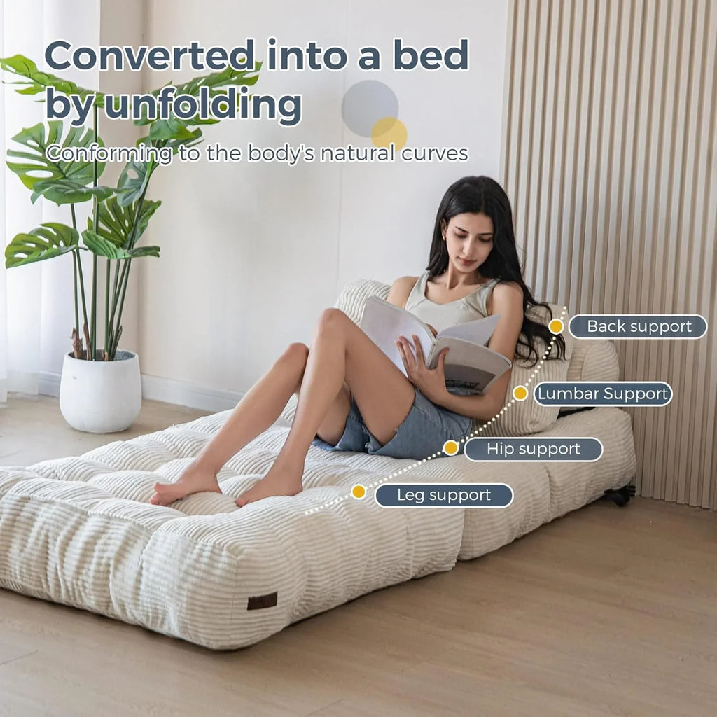 MAXYOYO Folding Sofa Bed Convertible Sleeper Chair with Pillow Foldable Mattress with Back Support