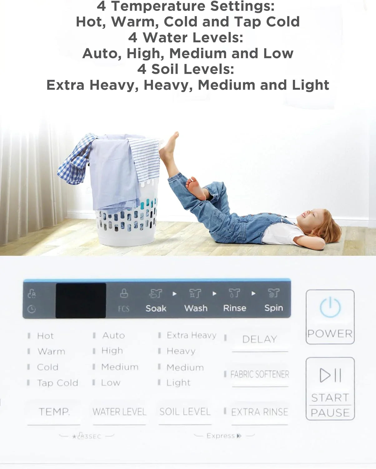 Portable Washer 6.6 lb. Capacity Washing Machine for Homes & Apartments 5 Wash Cycles