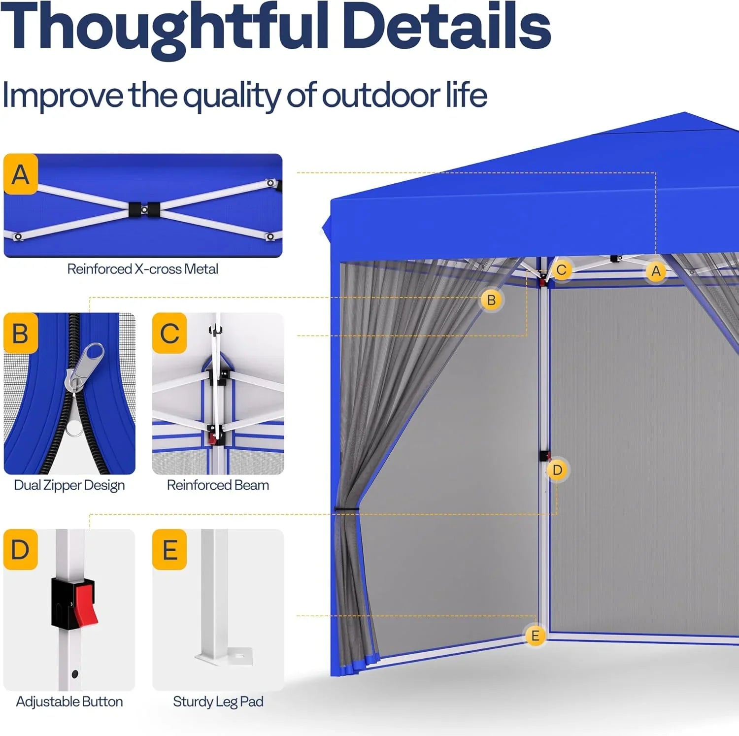 10x10ft Easy Pop-Up Canopy Outdoor Screen Tent with Mosquito Netting 2 Zipper Doors Roller Bag