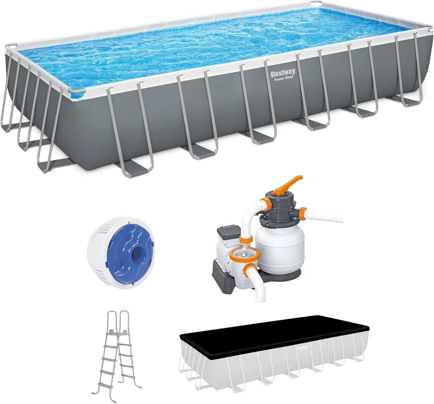 Power Steel 14' x 8'2" x 39.5" Oval Above Ground Pool Set Includes 530gal Filter Pump Ladder