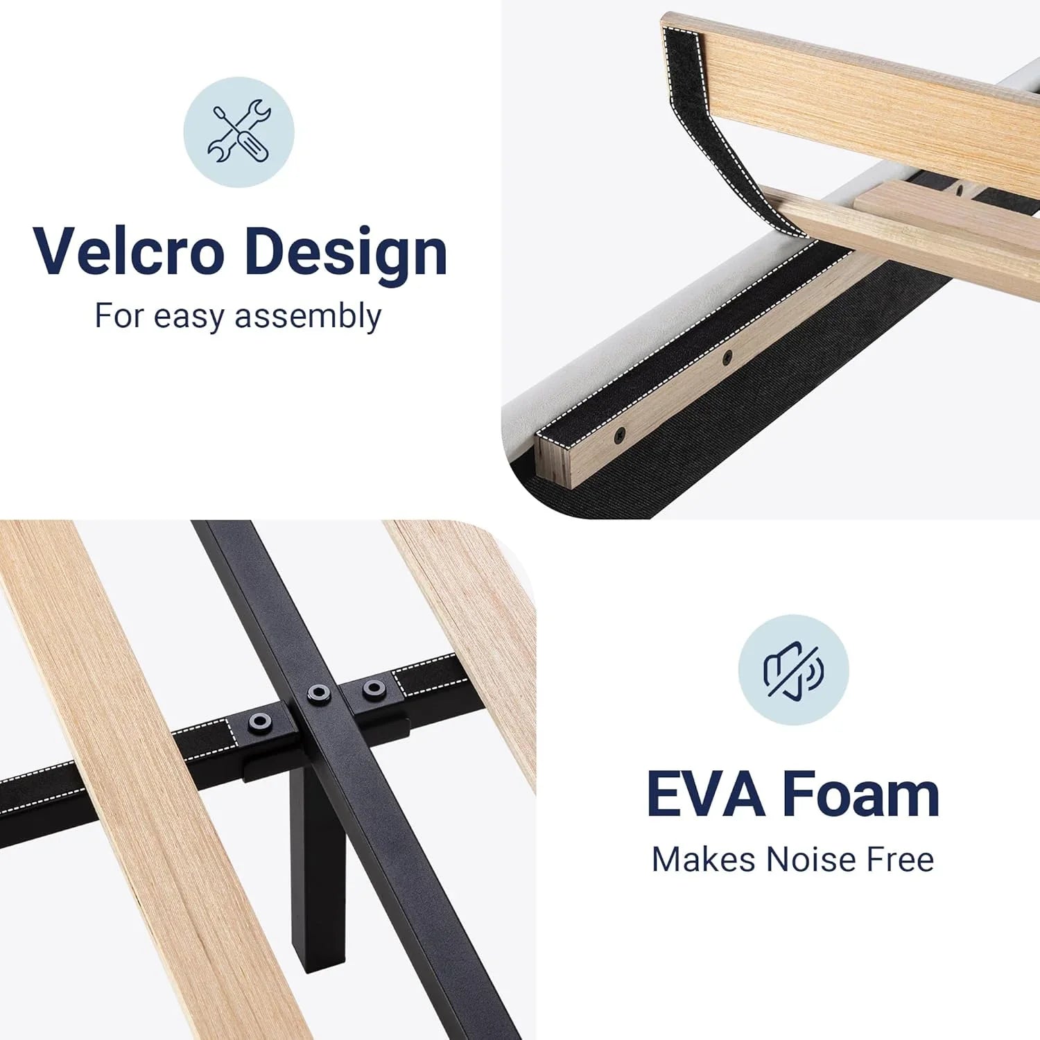 Allewie Queen Size Platform Bed Frame with Fabric Upholstered Headboard Wooden Slats Support