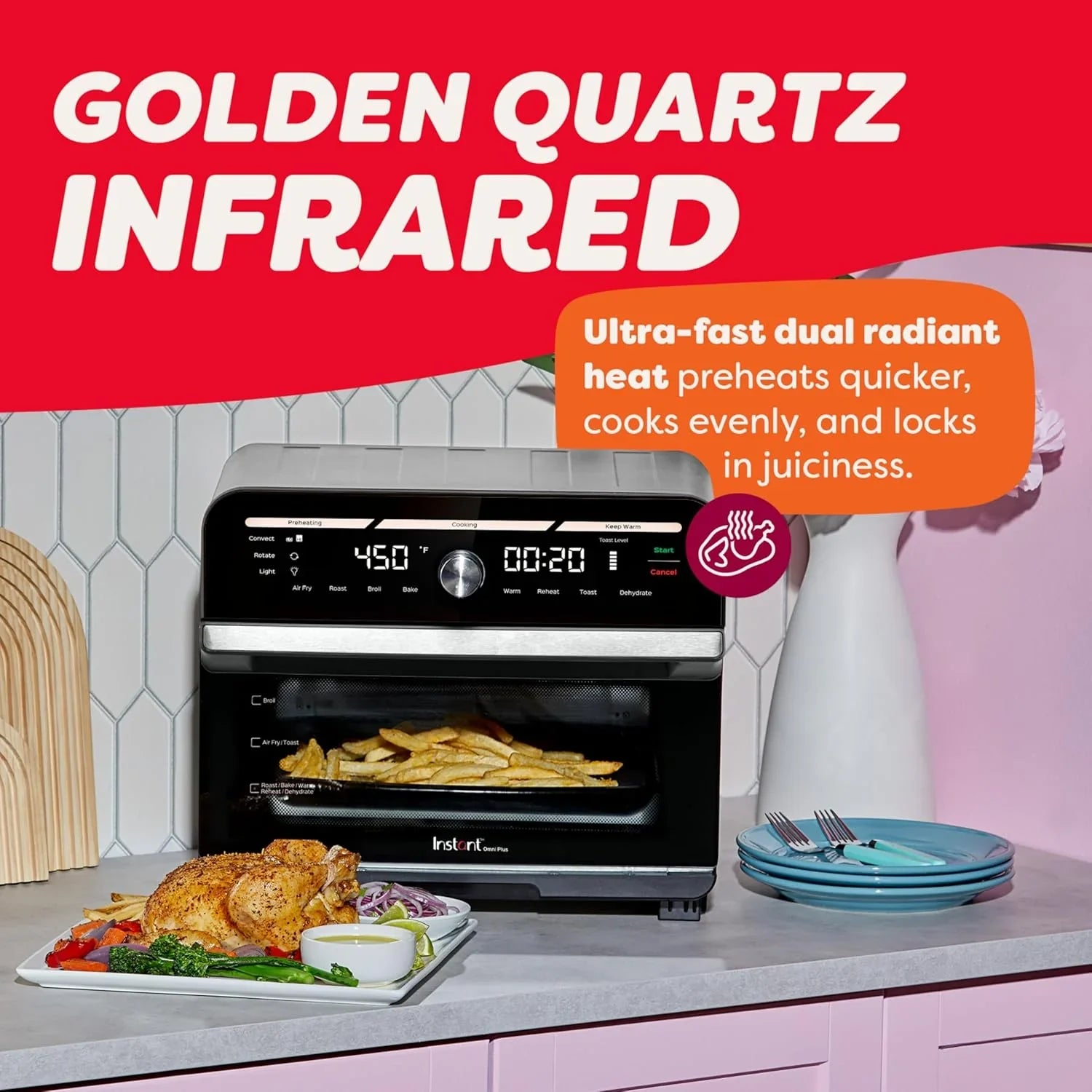 Instant Pot Omni Plus 19QT/18L Toaster Oven Air Fryer 10-in-1 Functions Fits 12" Pizza Crisp Broil