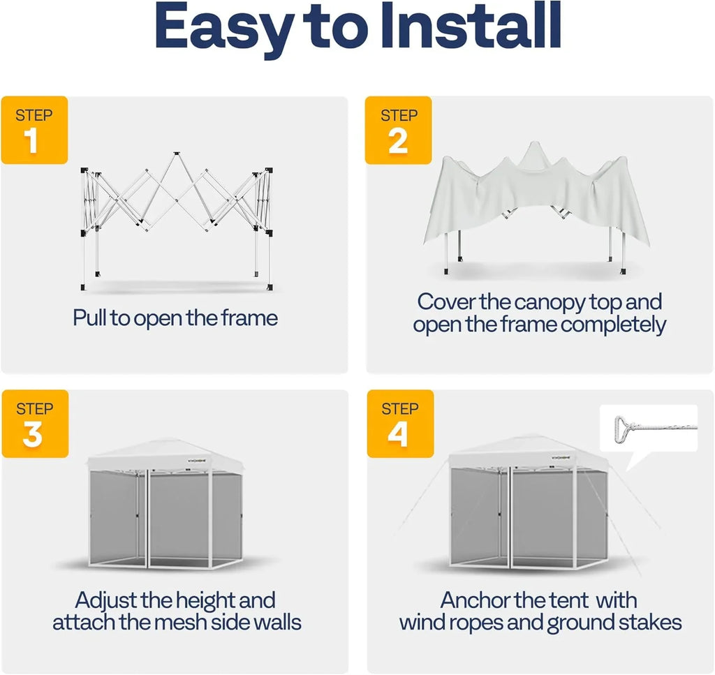 10x10ft Easy Pop-Up Canopy Outdoor Screen Tent with Mosquito Netting 2 Zipper Doors Roller Bag
