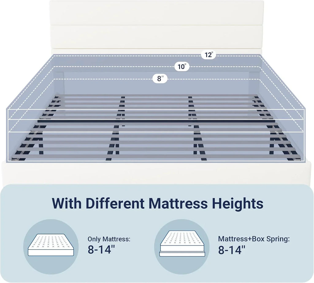 Allewie Queen Size Platform Bed Frame with Fabric Upholstered Headboard Wooden Slats Support