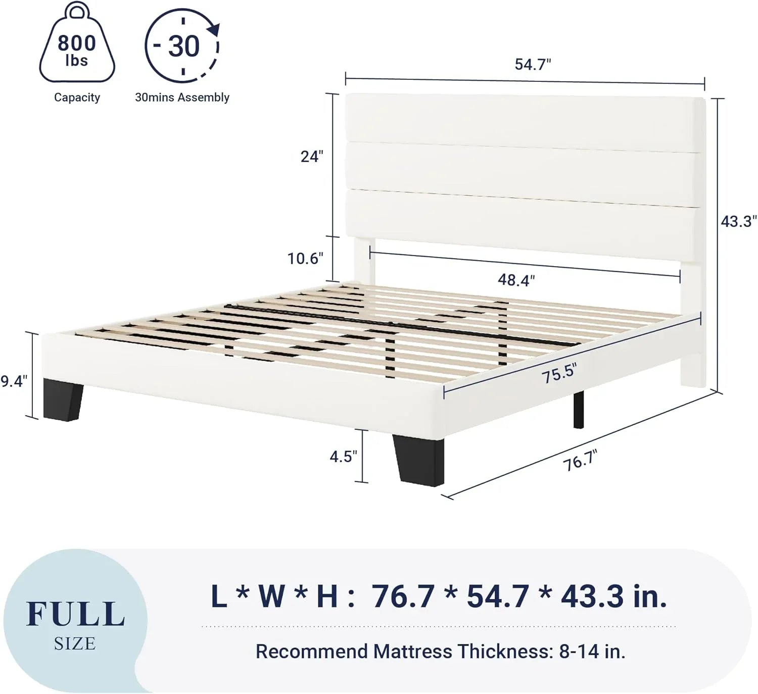 Allewie Queen Size Platform Bed Frame with Fabric Upholstered Headboard Wooden Slats Support