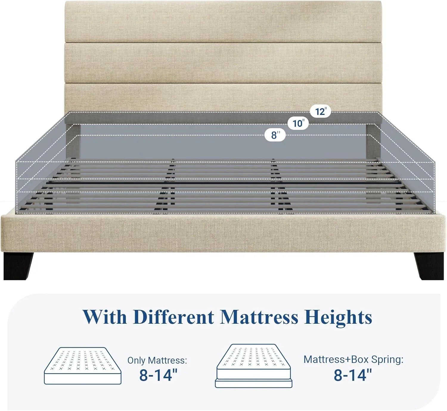 Allewie Queen Size Platform Bed Frame with Fabric Upholstered Headboard Wooden Slats Support