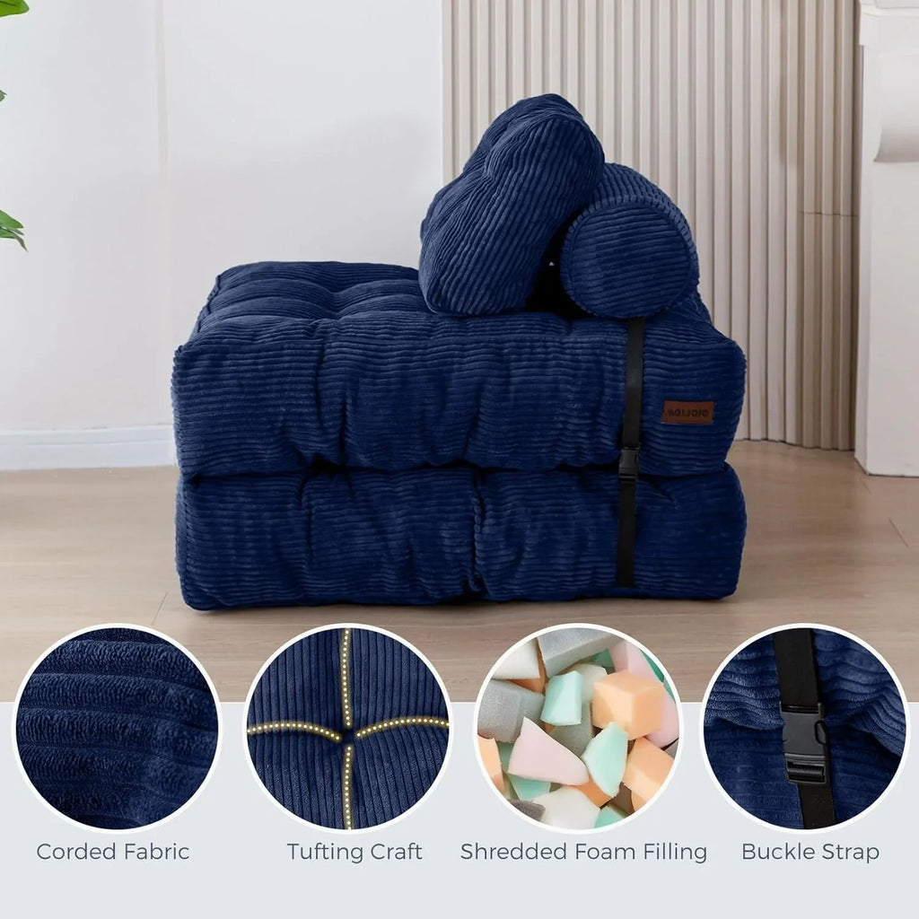 MAXYOYO Folding Sofa Bed Convertible Sleeper Chair with Pillow Foldable Mattress with Back Support