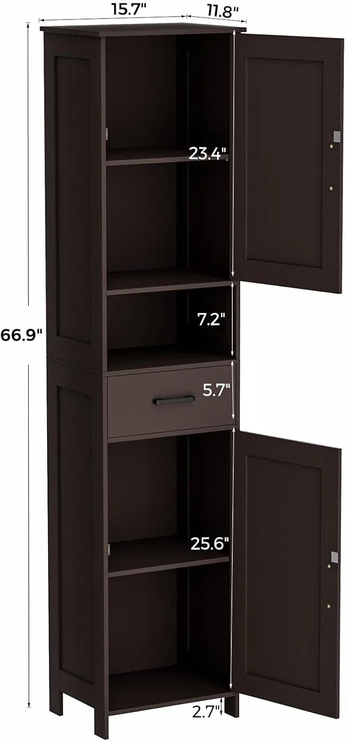 Homhedy 67" H Tall Bathroom Storage Cabinet with 2 Barn Doors and 1 Drawer Narrow Storage Unit