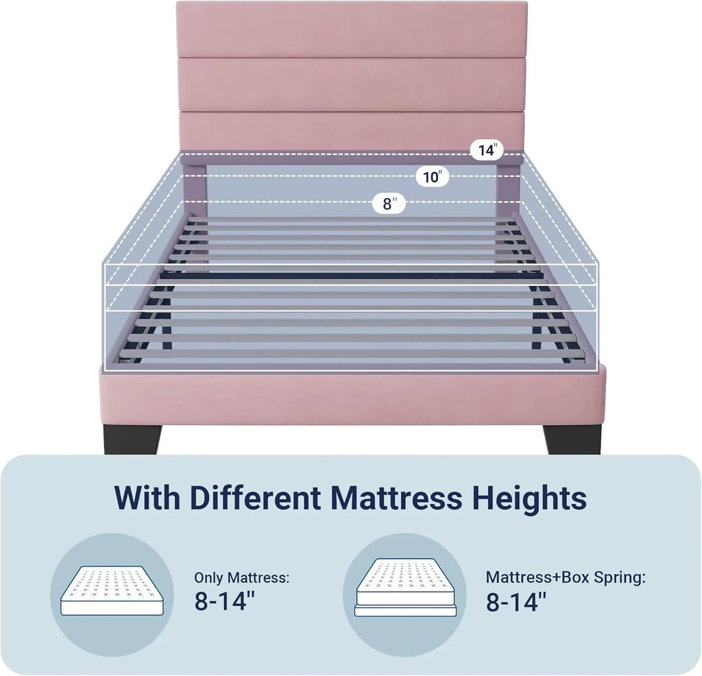 Allewie Queen Size Platform Bed Frame with Fabric Upholstered Headboard Wooden Slats Support