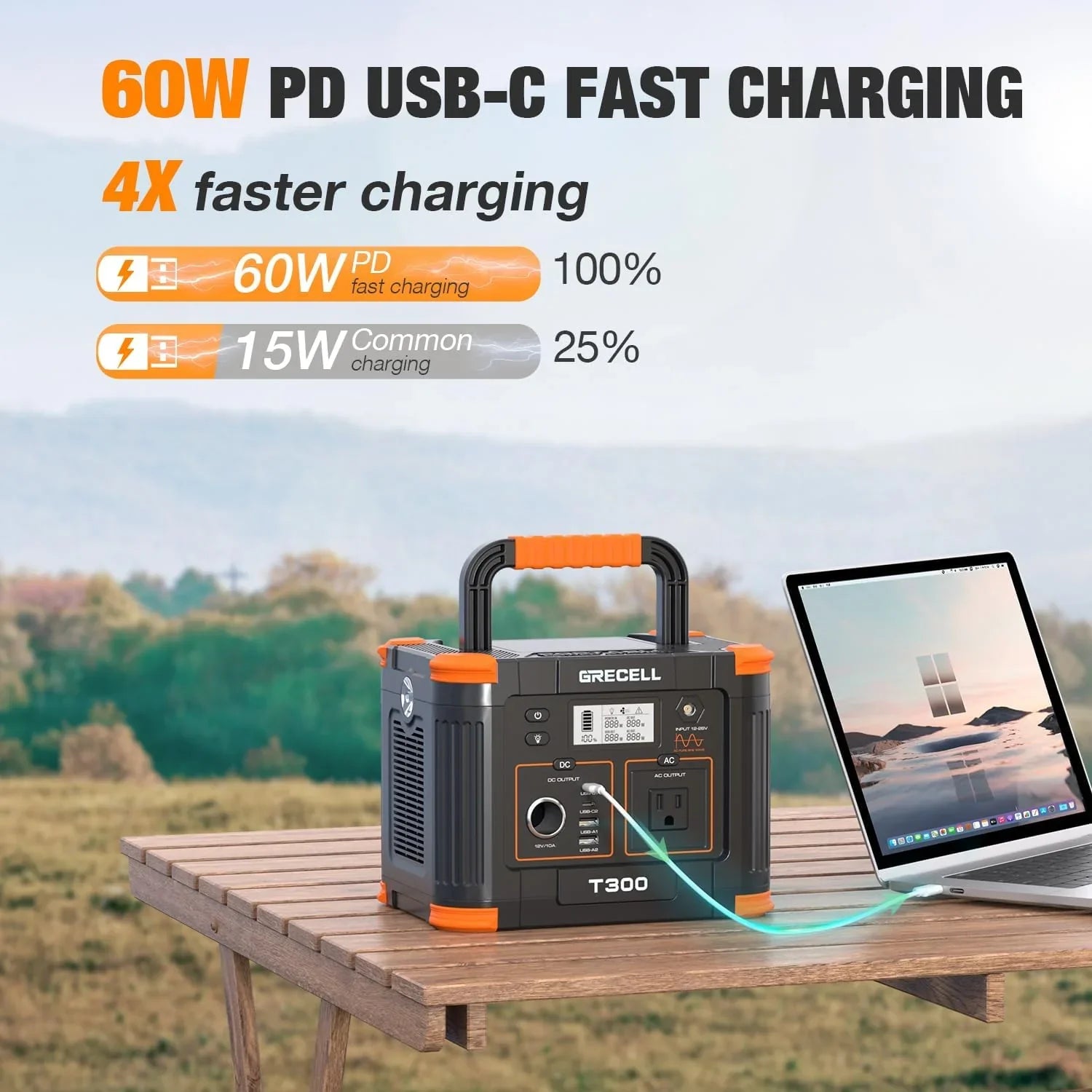 Portable Power Station 300W (Peak 600W) 230.88Wh Solar Generator 60W USB-C PD Output