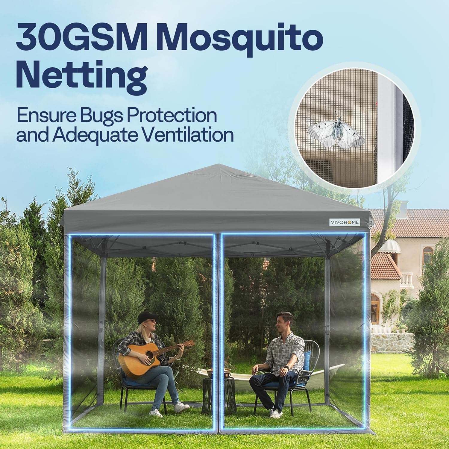 10x10ft Easy Pop-Up Canopy Outdoor Screen Tent with Mosquito Netting 2 Zipper Doors Roller Bag