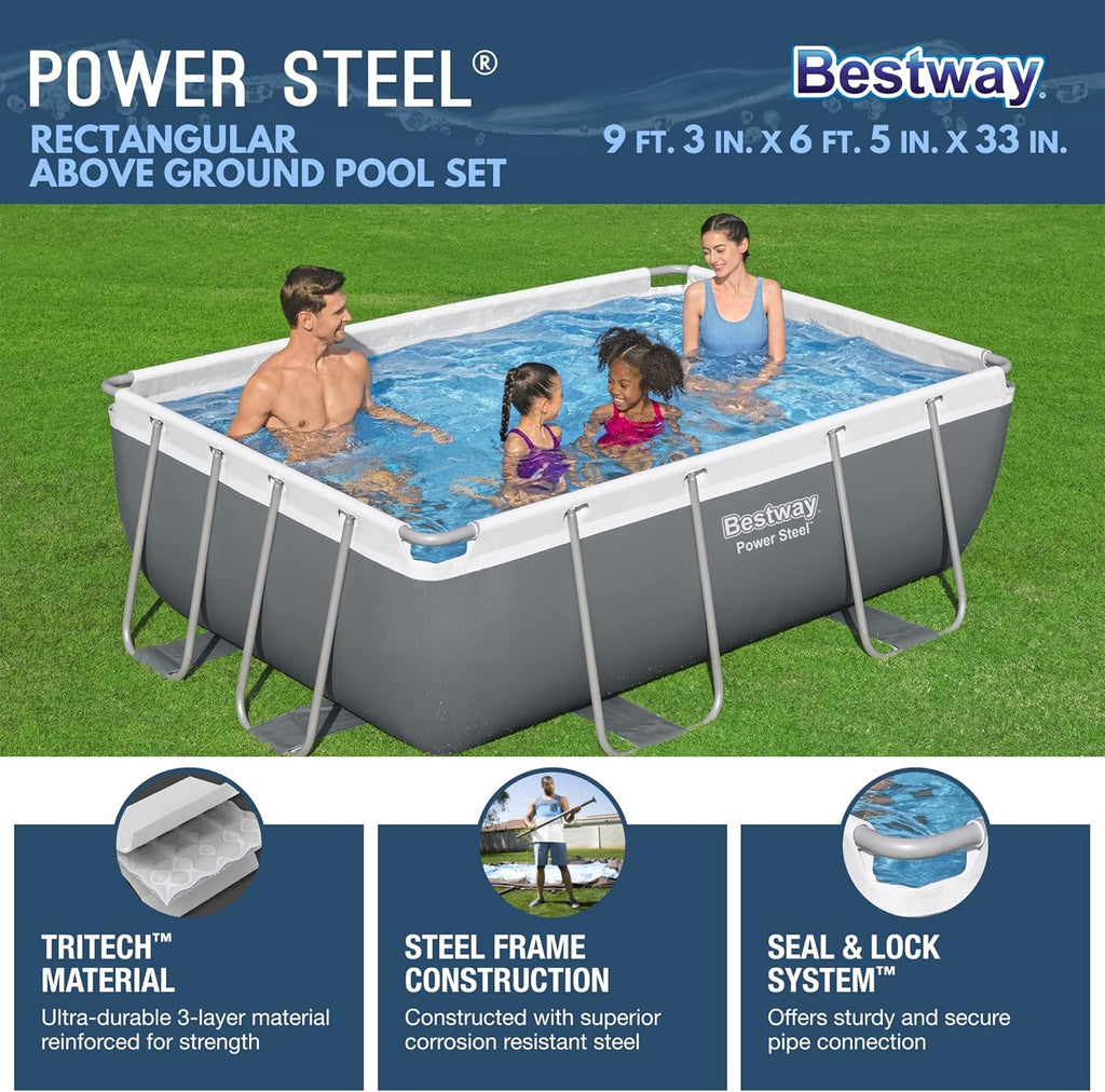 Power Steel 14' x 8'2" x 39.5" Oval Above Ground Pool Set Includes 530gal Filter Pump Ladder