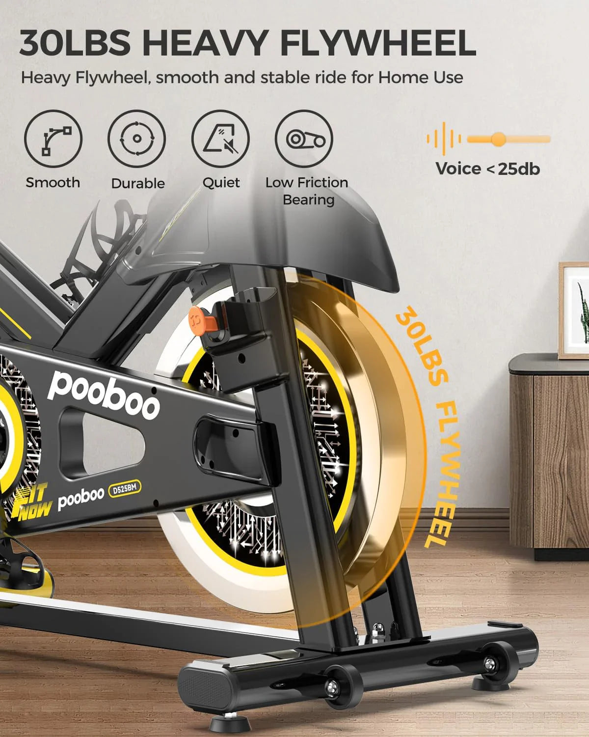 pooboo Exercise Bike Adjustable Magnetic/Brake Pad Resistance Silent Belt Drive Cycling Bike