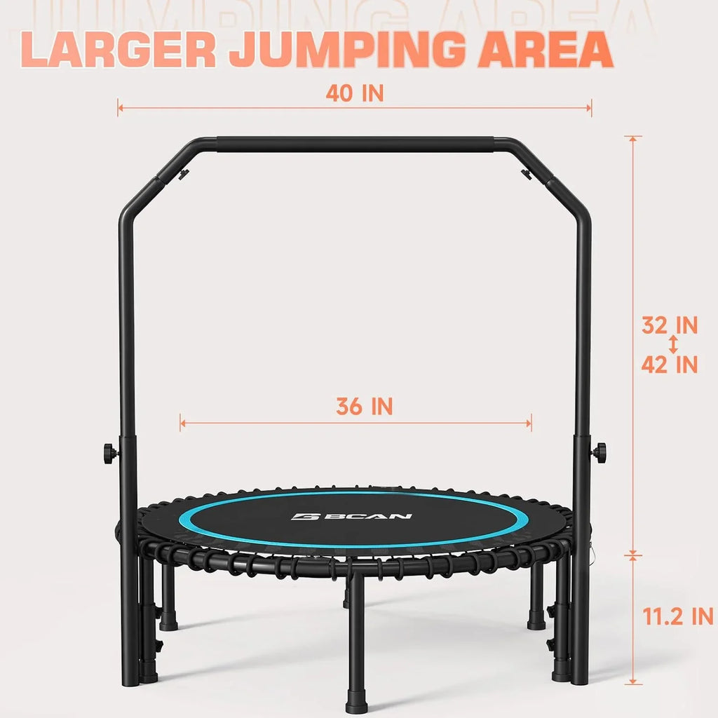 BCAN 450/550 LBS Foldable Mini Trampoline Fitness Trampoline Bungees Adjustable Foam Handle
