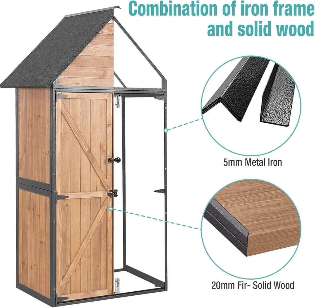 Sheds Outdoor Storage Garden Shed with Metal Frame Structure Adjustable Shelves Capacity Storage