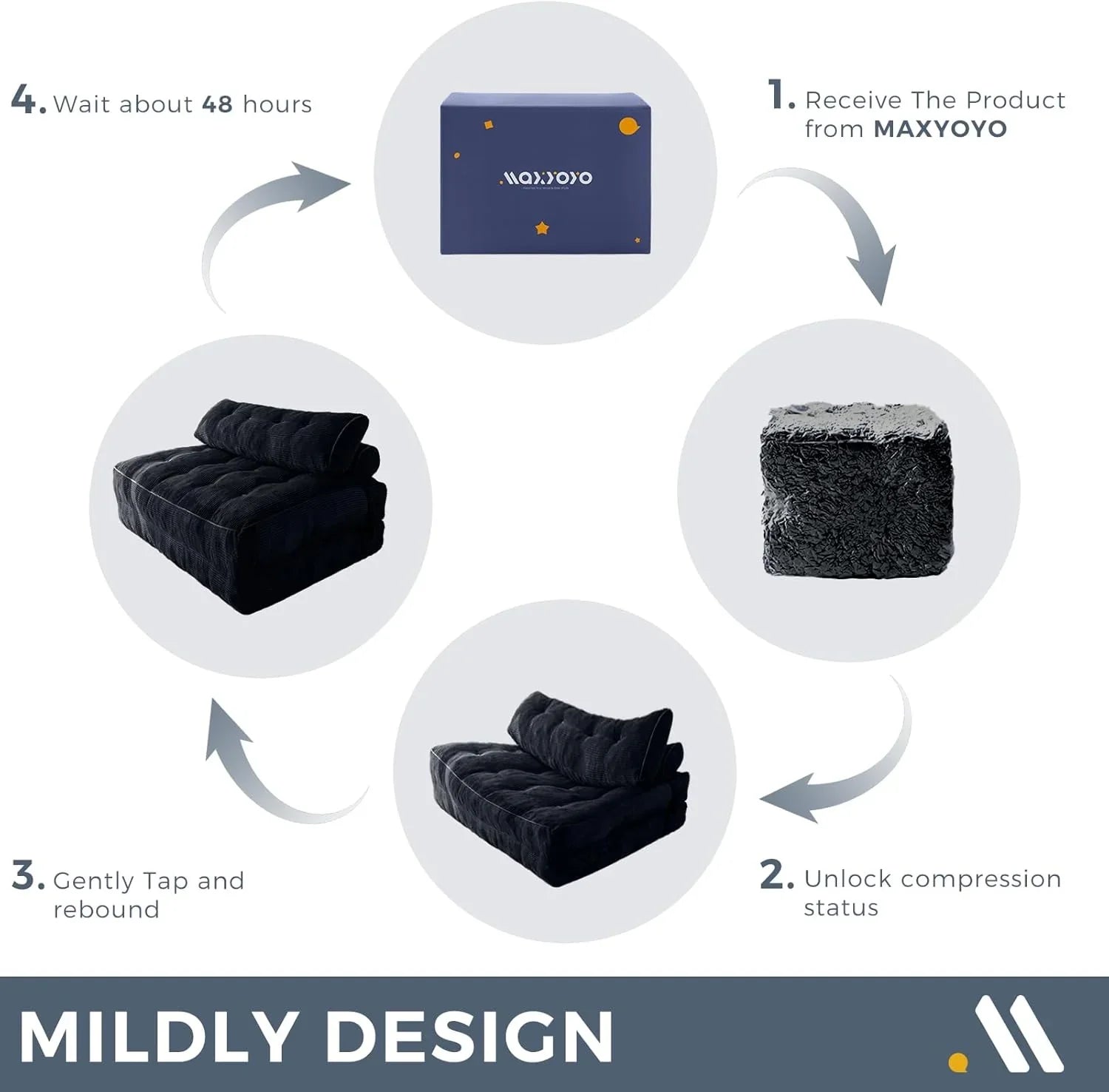 MAXYOYO Folding Sofa Bed Convertible Sleeper Chair with Pillow Foldable Mattress with Back Support