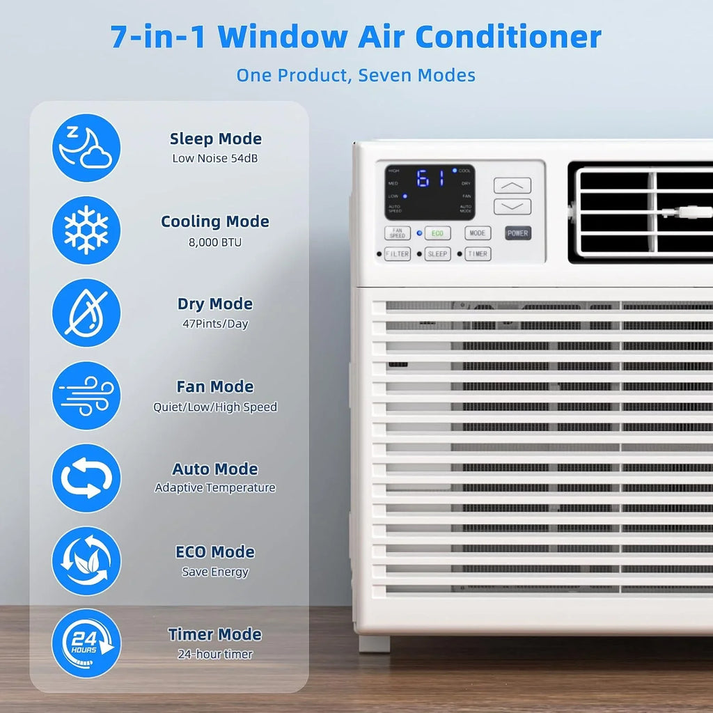 Antarctic Star 12,000 BTU U-Shaped Window Air Conditioner Unit Cools up to 550 Sq.Ft. with 6 Modes
