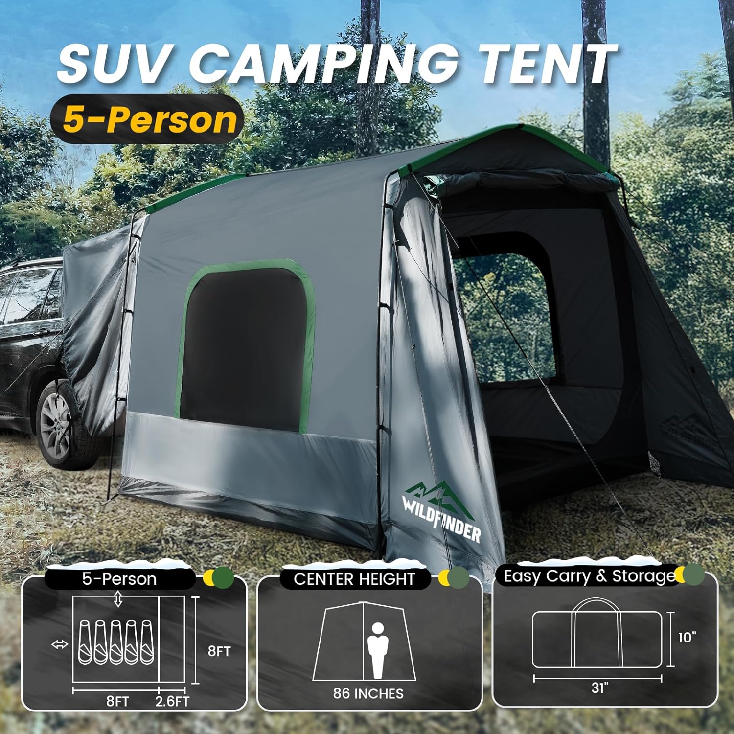 SUV Tent 5-9 Person Rectangle Car Tent for Family Waterproof Windproof for Car Camping Tents