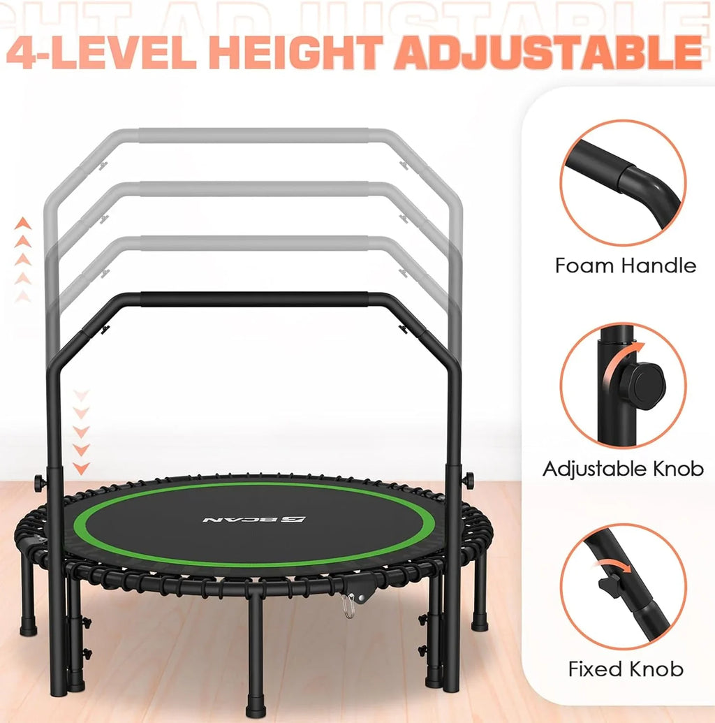 BCAN 450/550 LBS Foldable Mini Trampoline Fitness Trampoline Bungees Adjustable Foam Handle
